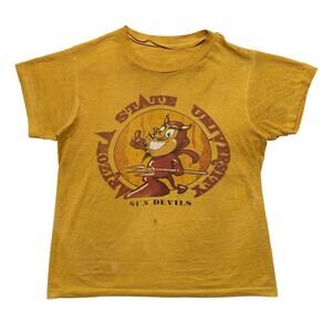 VTG 70's Arizona State Devil's Paper Thin Distressed Thrashed T-Shirt Yellow M
